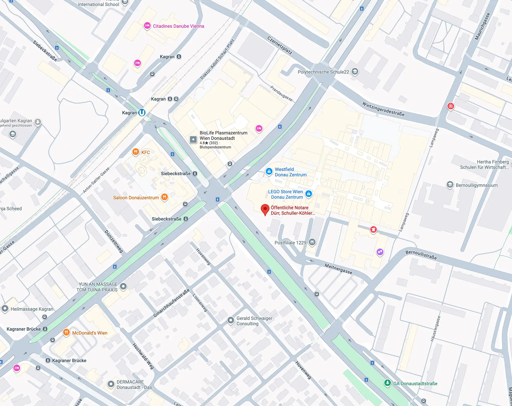 Google Maps preview: Donauzentrum, Donaustadtstraße 1, 1220 Vienna